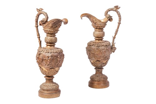 Lot A large pair of patinated bronze...