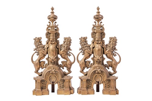 Lot A pair of large and decorative armorial brass...