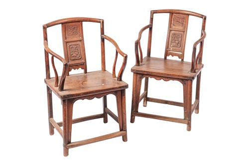 Lot A pair of Chinese Yumu open armchairs,...