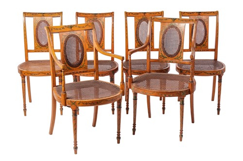 Lot An Edwardian faux satinwood and painted salon...