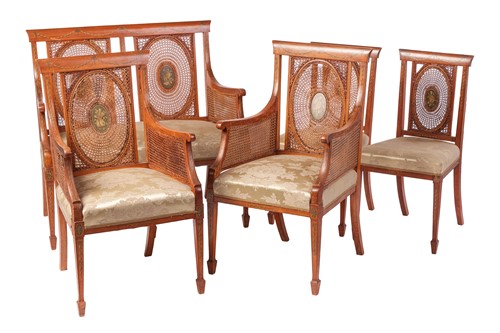 Lot A Regency style painted satinwood and cane...