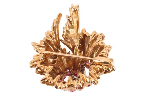 Lot A Modernist brooch set with pink sapphire and...