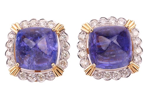Lot A pair of tanzanite and diamond cluster...