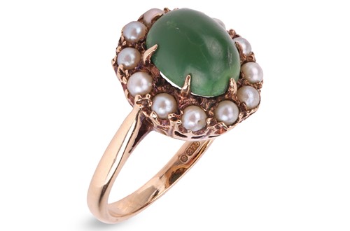 Lot A green turquoise and split pearl cluster ring...