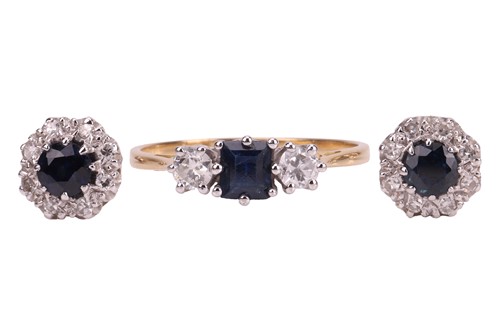 Lot 1 - A sapphire and diamond dress ring and stud...