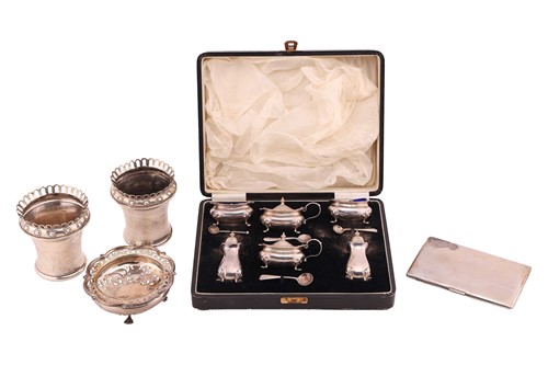 Lot 72 - A cased six-piece silver cruet set, Birmingham...