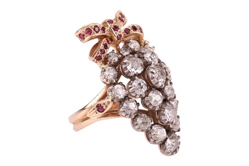 Lot 18 - A diamond and ruby cocktail ring, in the form...