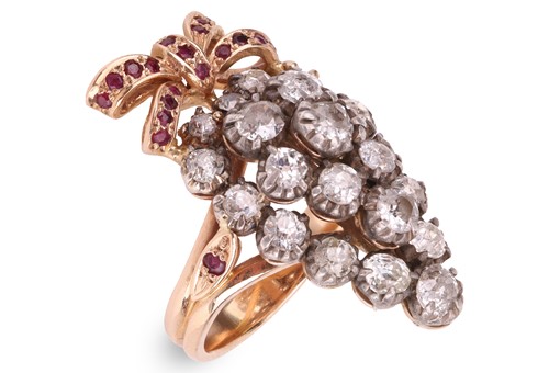 Lot A diamond and ruby cocktail ring, in the form...