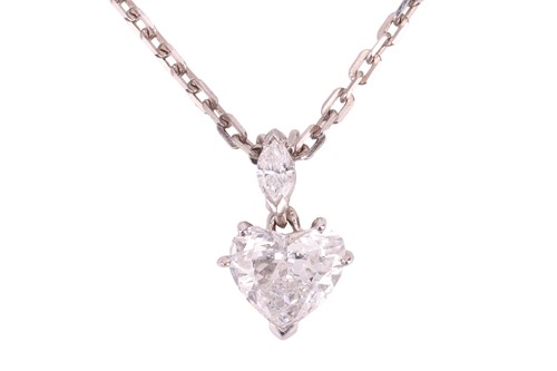 Lot A heart-shaped diamond pendant on chain, with...
