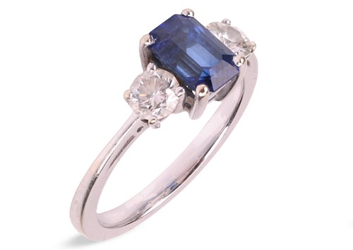 Lot A sapphire and diamond three-stone ring in...