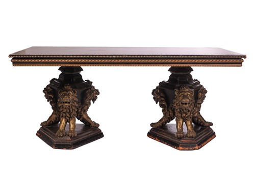 Lot 20 - A large pedestal giltwood writing table, 20th...
