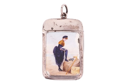 Lot 43 - A Victorian risqué silver and enamel vesta...