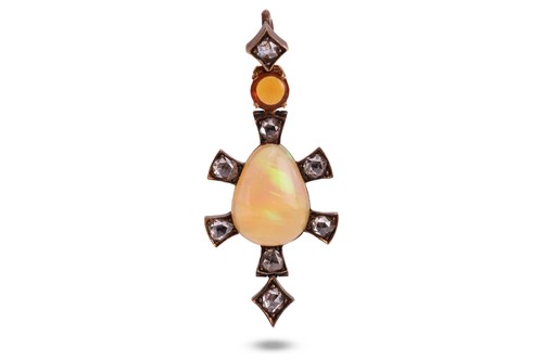 Lot An Arts and Crafts fire opal and diamond...