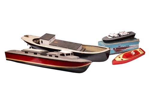 Lot Two large wooden hand-built hobby boats,...