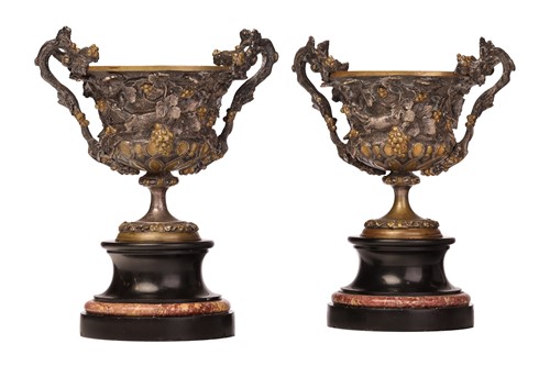 Lot A pair of French cast bronze and marble table...