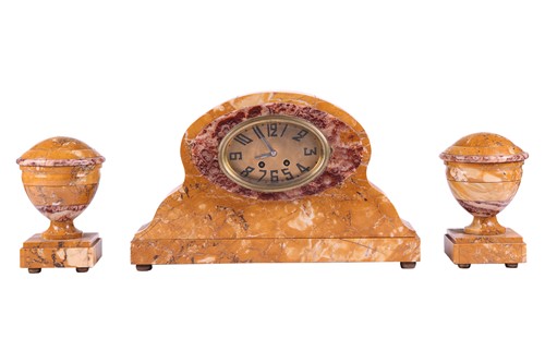 Lot 171 - A large marble art deco clock garniture, the...