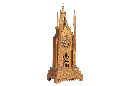 Lot A French gilt brass Gothic cathedral 8-day...