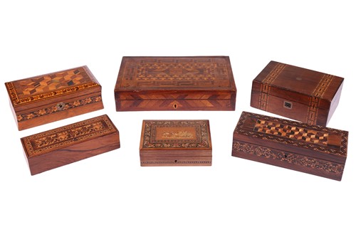 Lot A collection of six assorted inlaid and...
