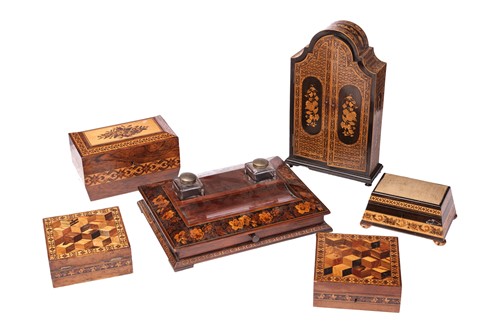 Lot 307 - Group of inlaid and Tunbridge ware, and...