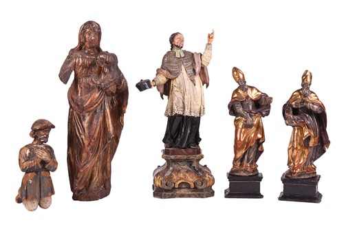Lot A carved and painted, probably Bohemian,...