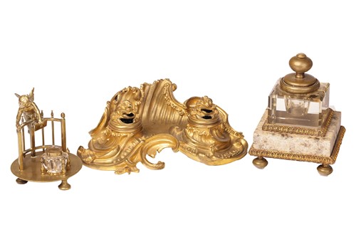 Lot A French Napoleon III ormolu encrier of...