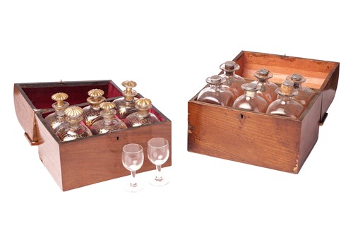 Lot An early 19th century walnut decanter box, the...
