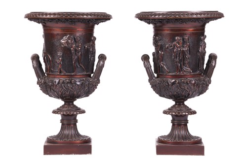 Lot 209 - A pair of bronze campana urns, after the...