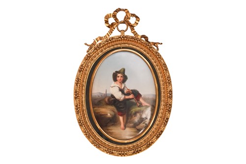 Lot A 19th-century framed painted porcelain oval...