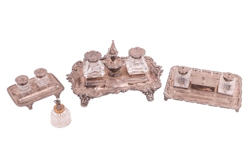 Lot 86 - A William IV silver two-bottle inkstand with...