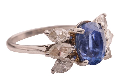 Lot An unheated Ceylon sapphire and diamond dress...