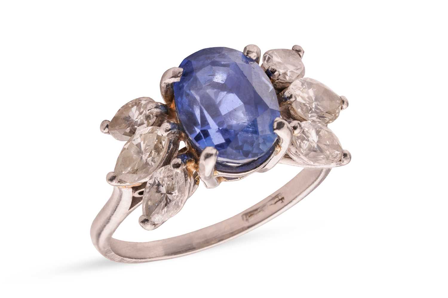 Lot An unheated Ceylon sapphire and diamond dress...