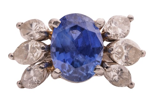 Lot An unheated Ceylon sapphire and diamond dress...