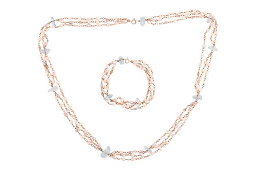Lot 89 - An aquamarine and keshi pearl necklace...