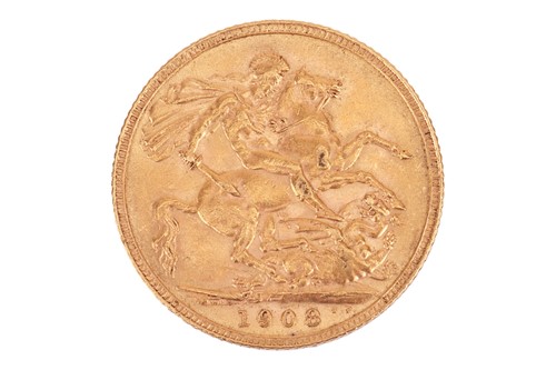 Lot 48 - A 1908 Edward VII full sovereign, bare head to...