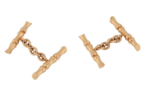 Lot 5 - A pair of bar cufflinks in the form of bamboo...