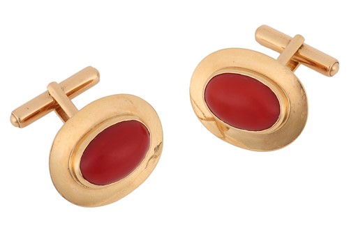 Lot 232 - Boodle & Dunthorne - a pair of coral cufflinks...