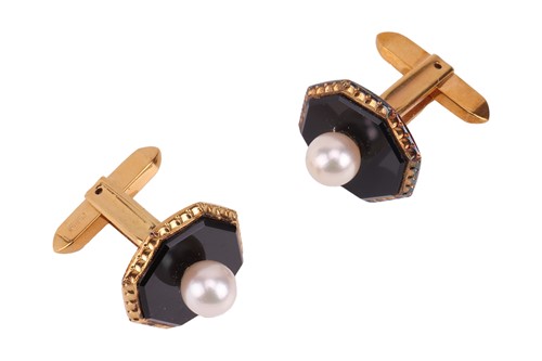 Lot 97 - A pair of octagonal panel cufflinks set with...