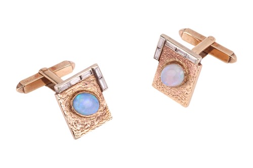 Lot 152 - A pair of opal and diamond cufflinks in 9ct...