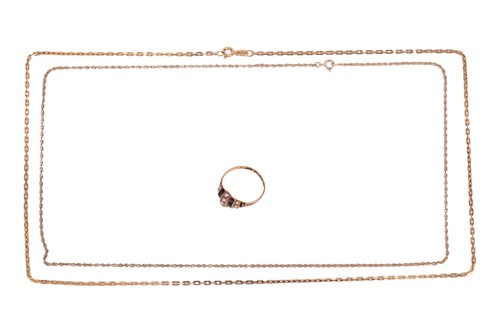 Lot 87 - A Victorian mourning ring in 15ct and two 9ct...