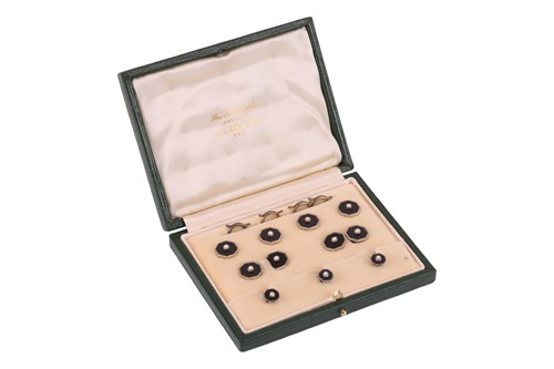 Lot 158 - A cased dress set in 9ct white gold, of...