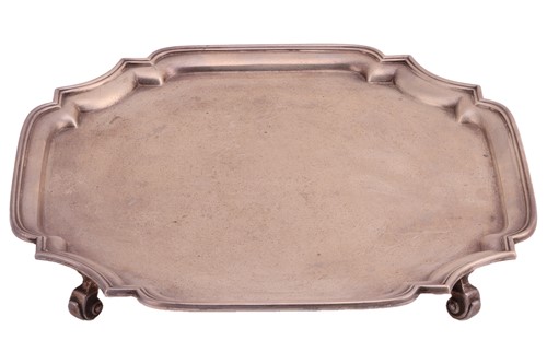 Lot 443 - A silver salver, of shaped square outline with...