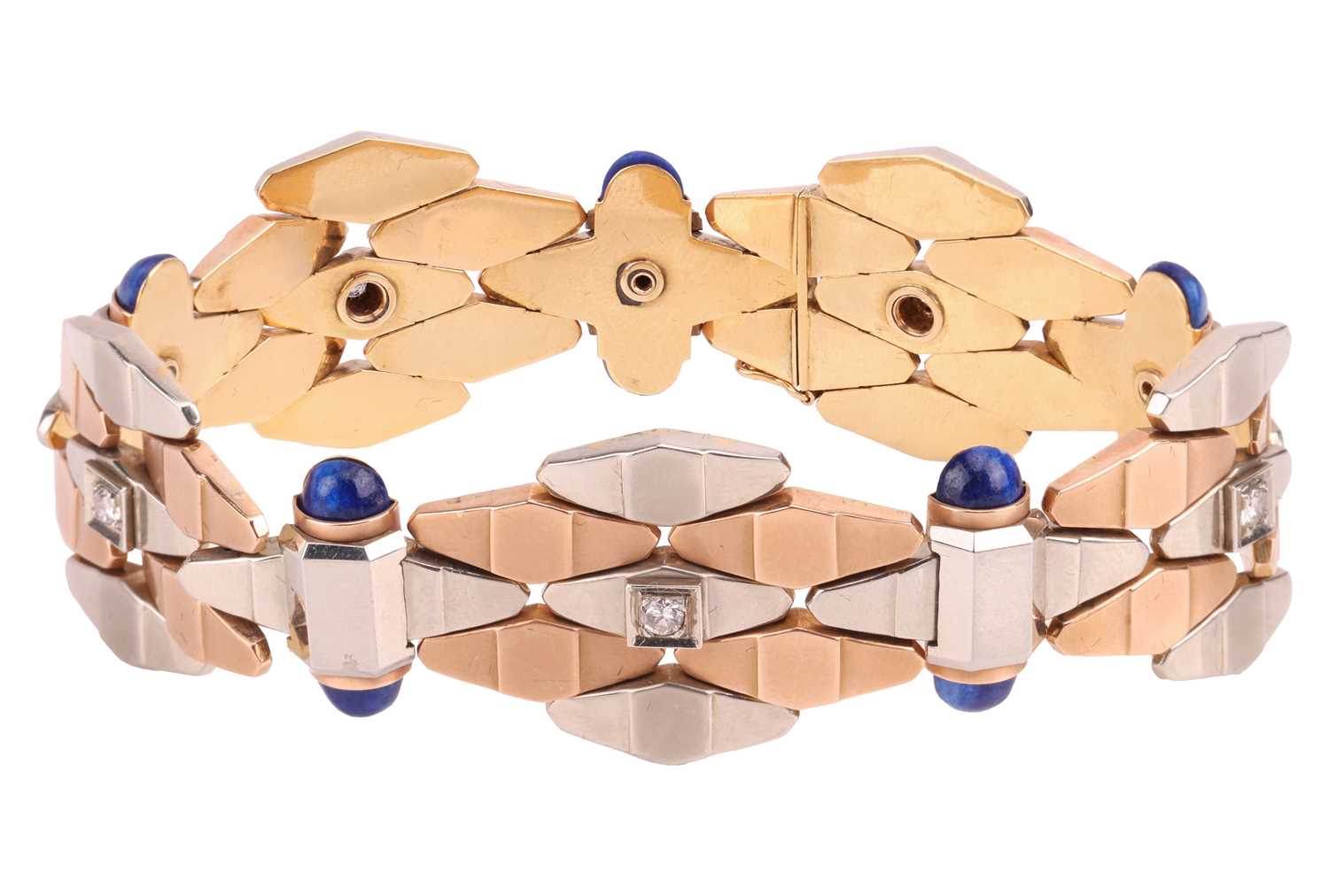 Lot A gem-set tri-toned bracelet, circa 1940s,...