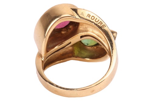 Lot 244 - A tourmaline and diamond crossover ring,...