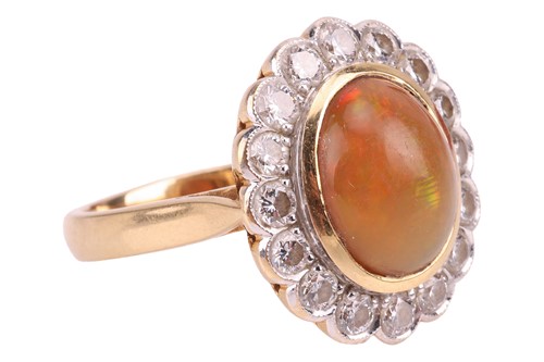 Lot A fire opal and diamond cluster ring,...