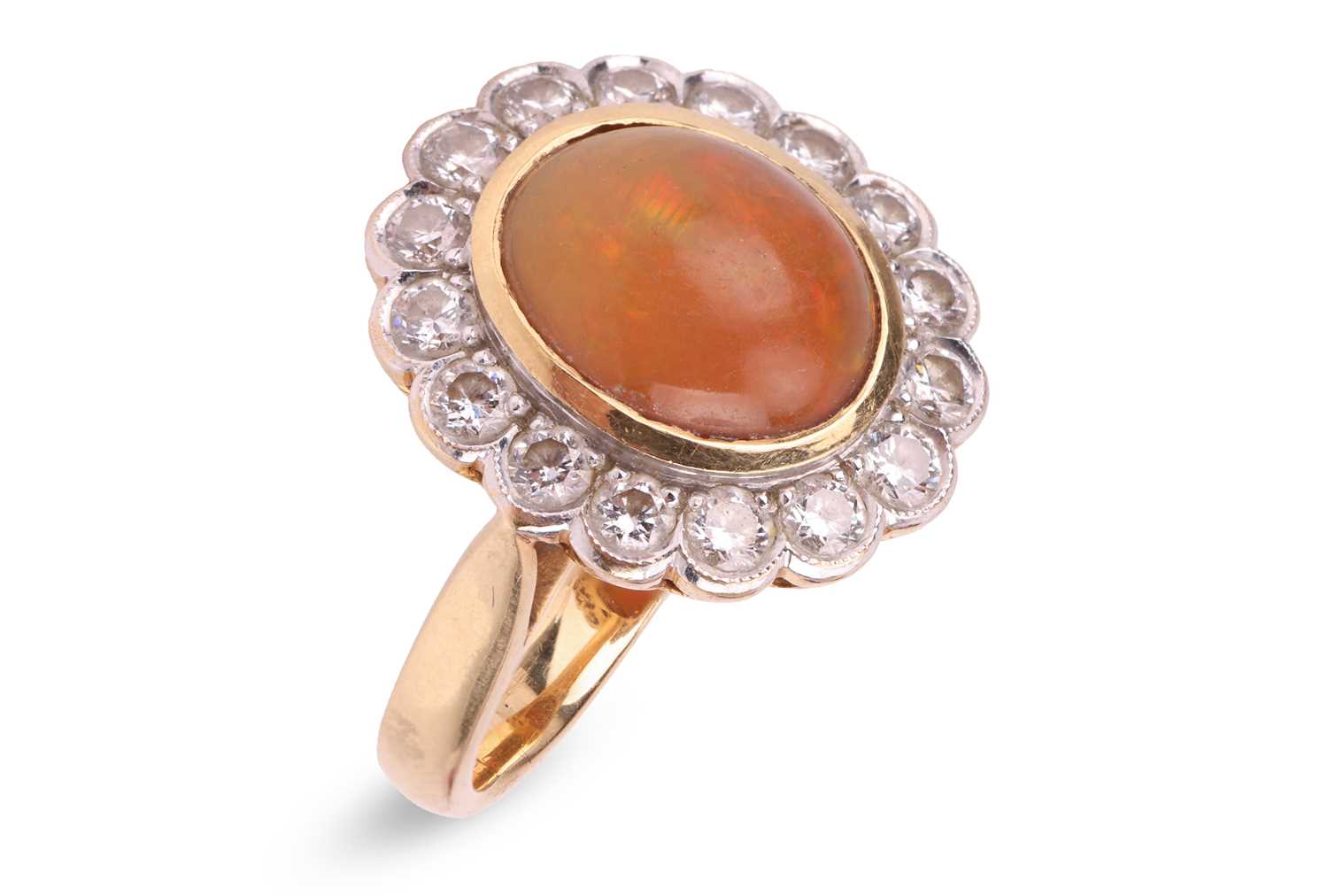 Lot A fire opal and diamond cluster ring,...