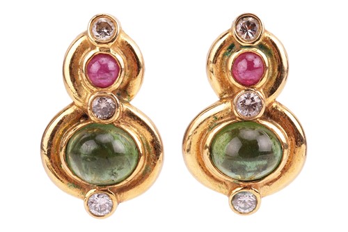 Lot 147 - A pair of gem-set earrings in 9ct yellow gold,...