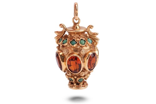 Lot 148 - An Etruscan Revival gem-set fob pendant, in...