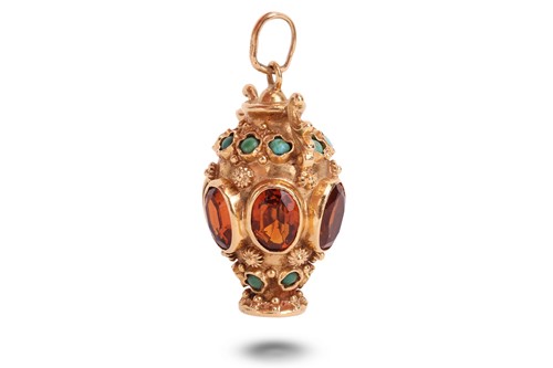 Lot 148 - An Etruscan Revival gem-set fob pendant, in...