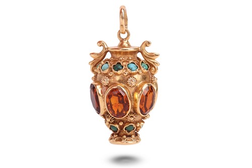 Lot 148 - An Etruscan Revival gem-set fob pendant, in...