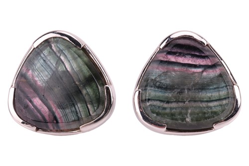 Lot A pair of stud earrings set with liddicoatite...